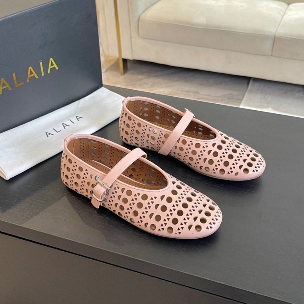 Alaia Pink Perforated Mary Jane Flats - Picture 2 of 8